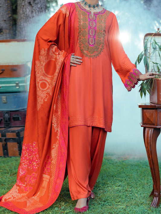 Rust Viscose Dobby 3Pc Stitched - AWP-3PS-533