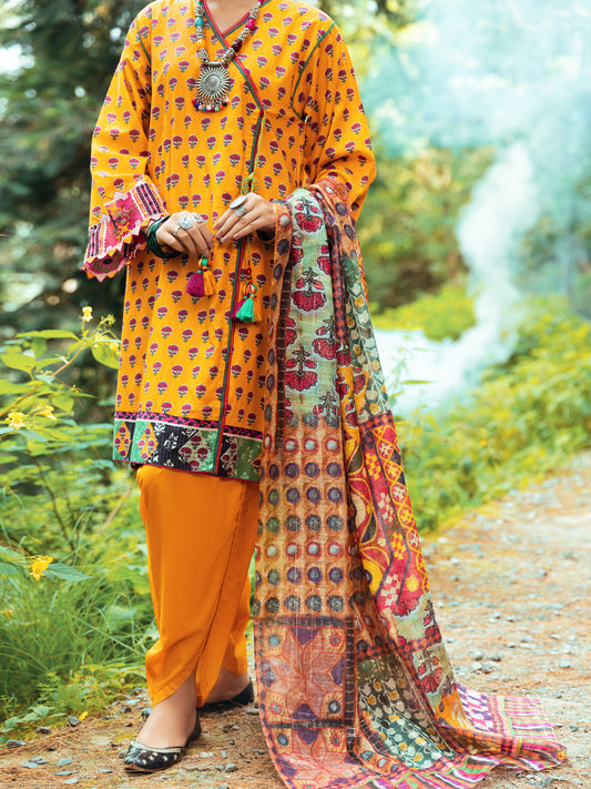 Yellow Cambric 3Pc Unstitched - AWP-3PS-550