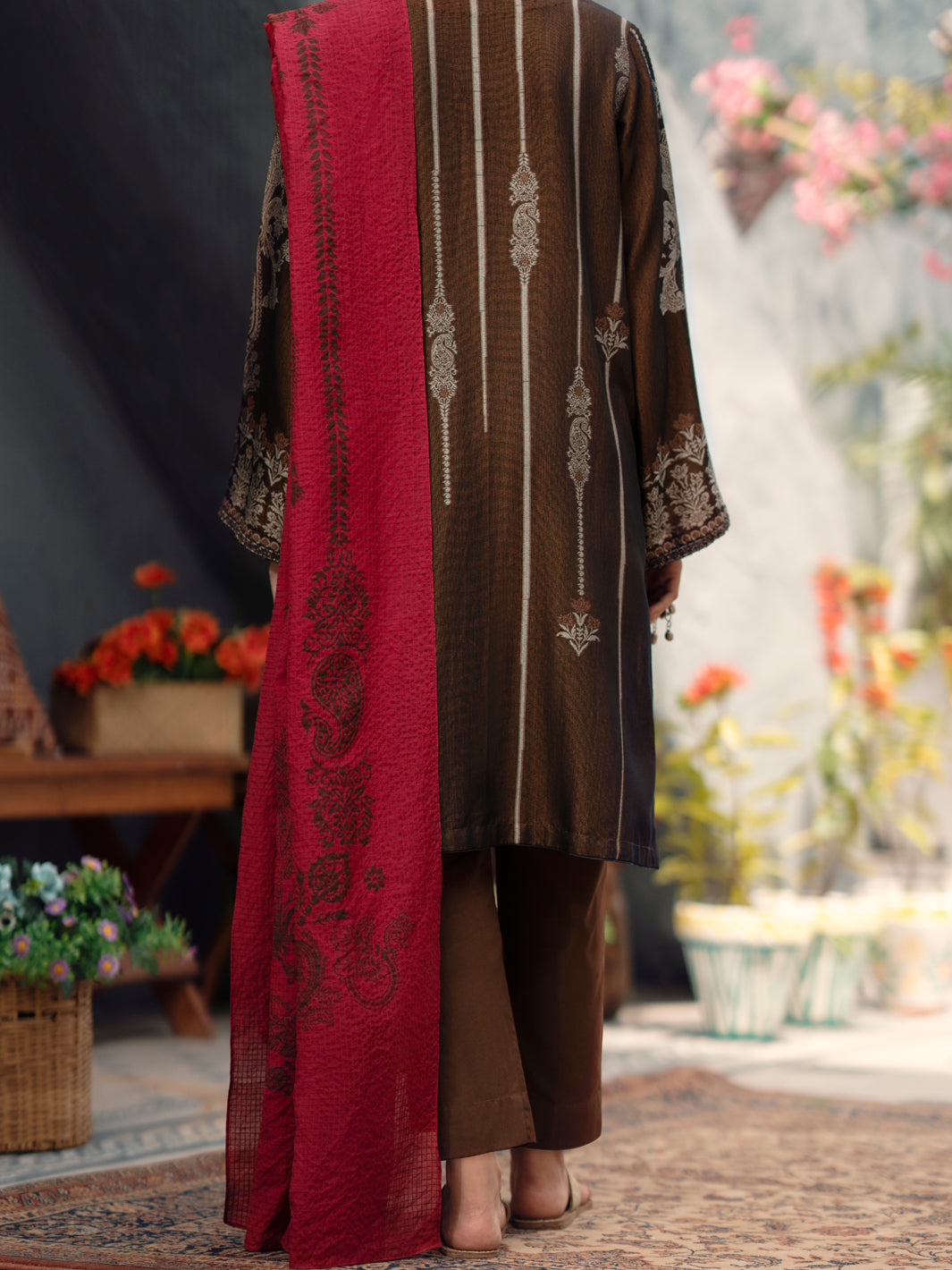 Brown Yarn-Dyed Jacquard 3Pc Unstitched - AWP-3PS-557