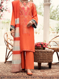 Orange Yarn-Dyed Jacquard 3 Piece Unstitched - AWP-3PS-559