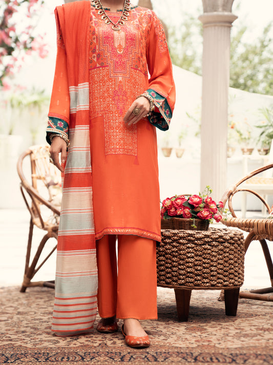 Orange Yarn-Dyed Jacquard 3 Piece Unstitched - AWP-3PS-559