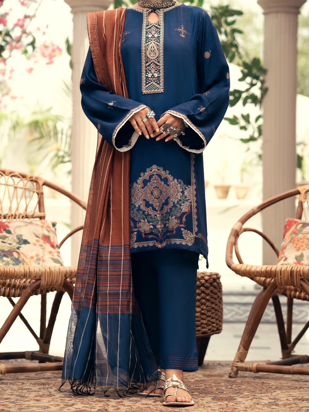 Navy Blue Jacquard 3Pc Stitched - AWP-3PS-558