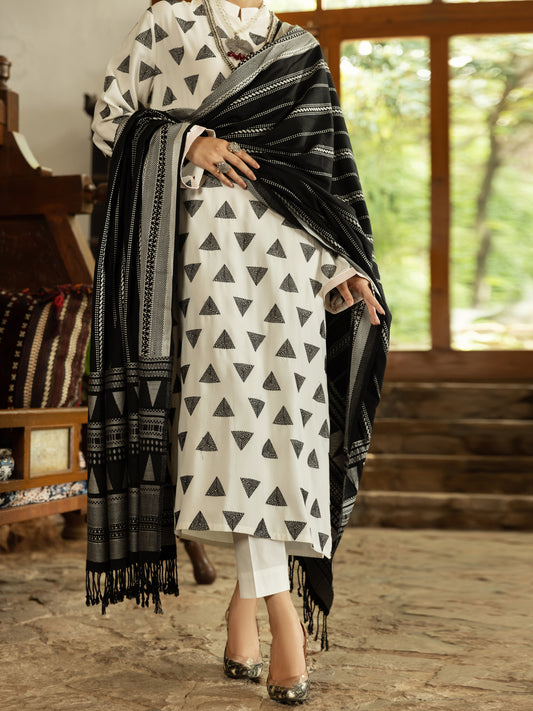 White Viscose Canvas 3 Piece Stitched - AWP-3PS-571