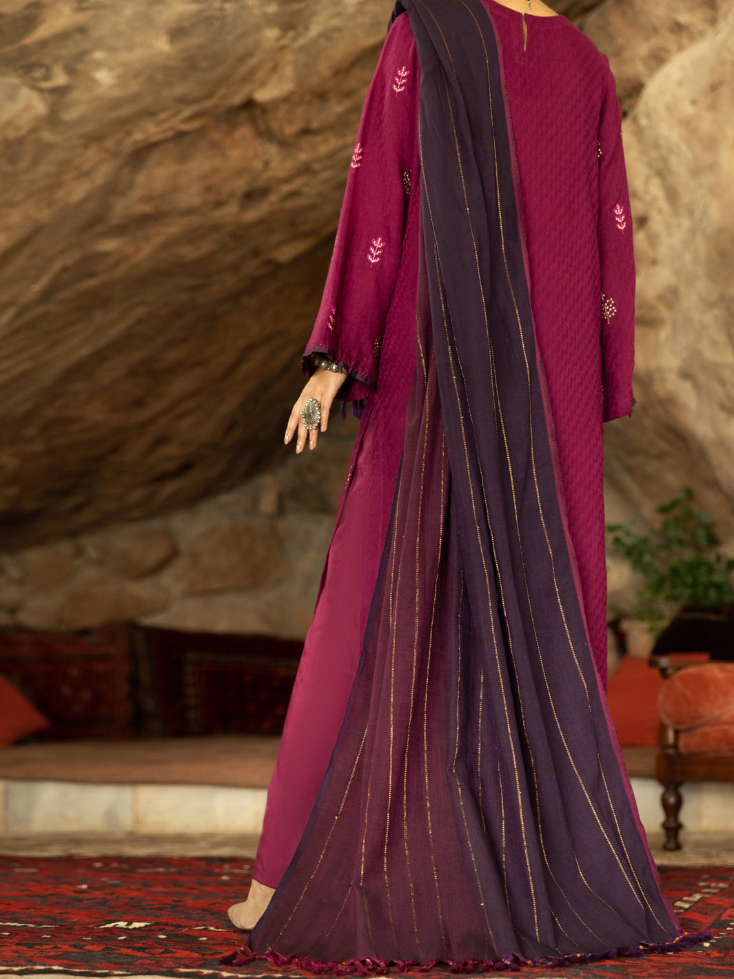 Purple Yarn-Dyed Jacquard 3Pc Unstitched - AWP-3PS-567