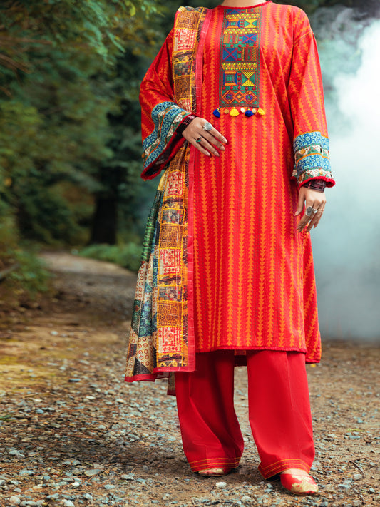 Red Cambric 3 Piece Stitched - AWP-3PS-549