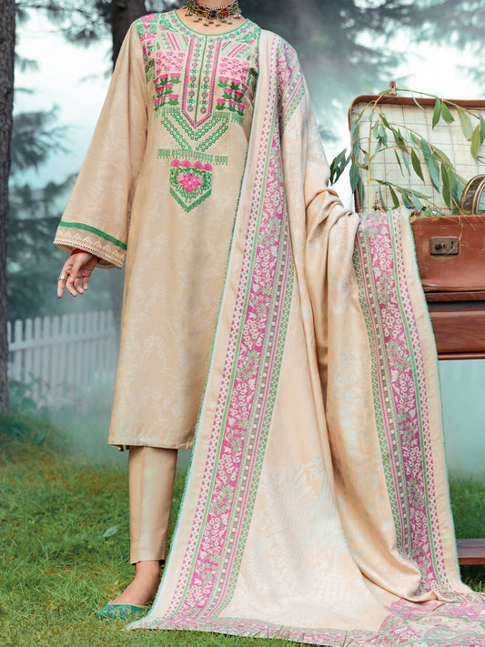 Cream Yarn-Dyed Jacquard 3 Piece Unstitched - AWP-3PS-538