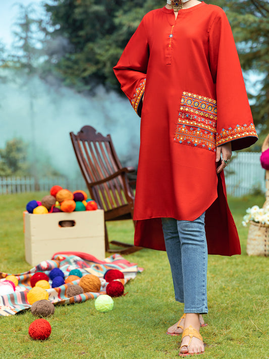Red Poly Rayon Tunic - AWP-LK-615