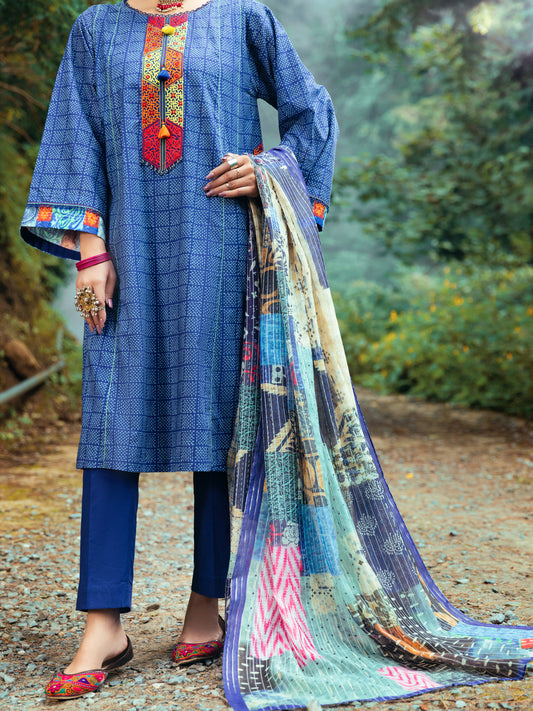 Navy Blue Cambric 3 Piece Stitched - AWP-3PS-546