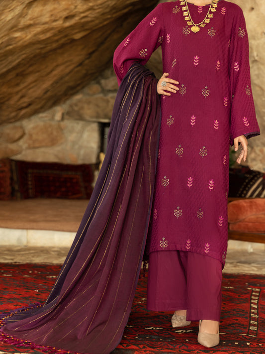 Purple Yarn-Dyed Jacquard 3 Piece Unstitched - AWP-3PS-567