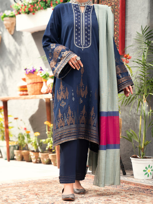 Blue Yarn Dyed 3 Piece Stitched - AWP-3PS-556