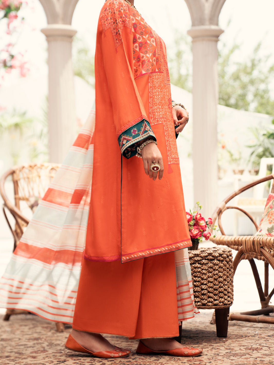 Orange Yarn-Dyed Jacquard 3 Piece Unstitched - AWP-3PS-559