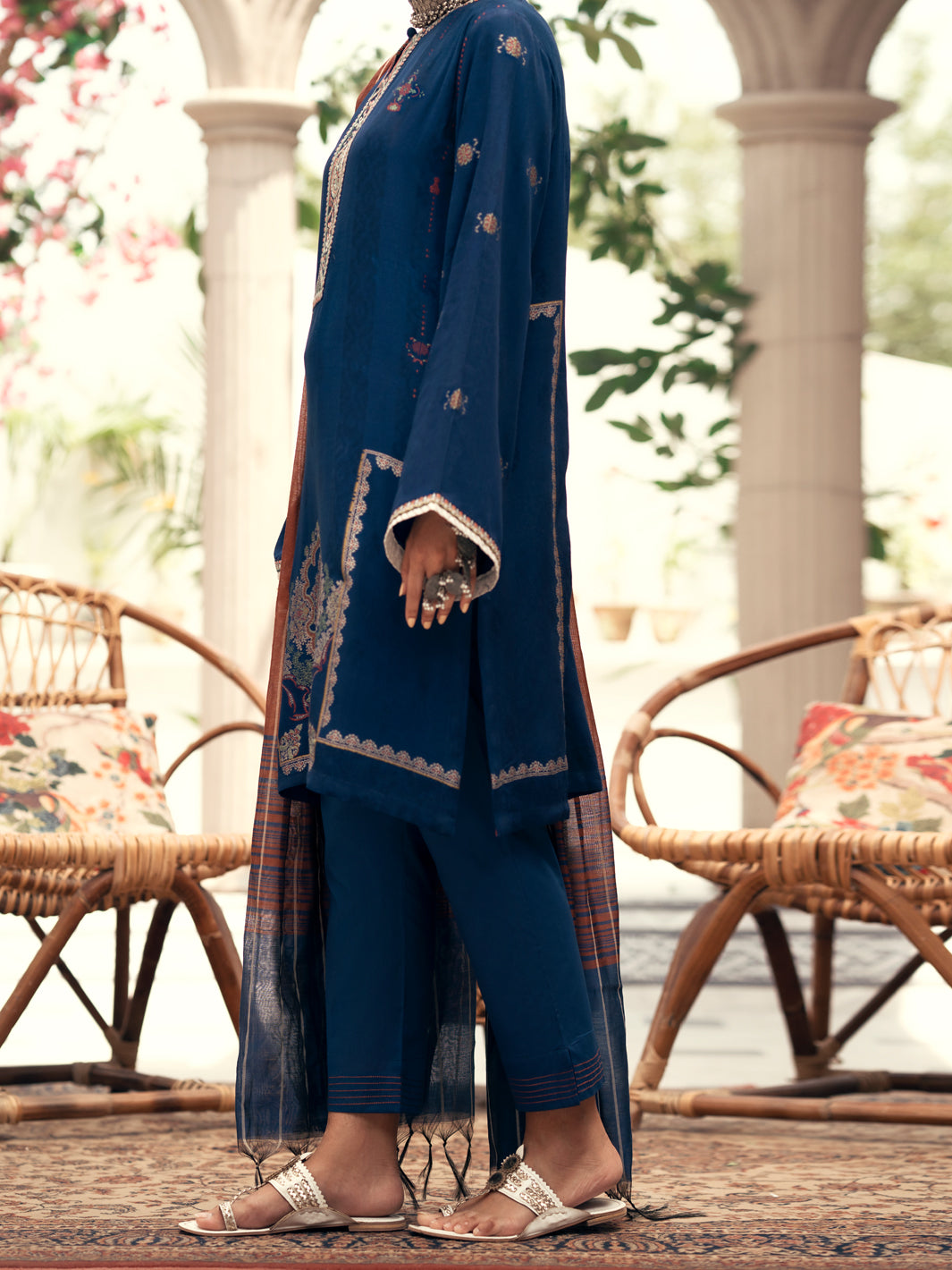 Navy Blue Jacquard 3Pc Stitched - AWP-3PS-558