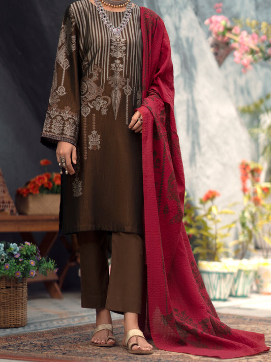 Brown Yarn Dyed 3 Piece Stitched - AWP-3PS-557
