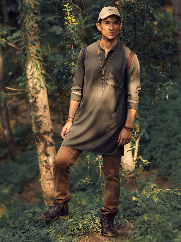 Olive Green Blended Kurta - AL-K-1111B