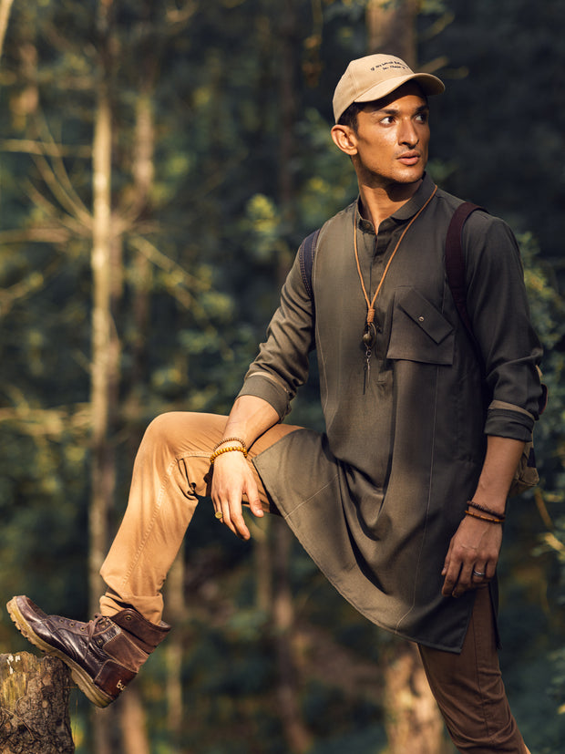 Olive Green Blended Kurta - AL-K-1111B