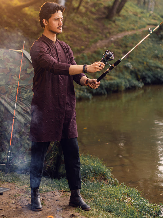 Maroon Blended Kurta - AL-K-1112D - Almirah Online