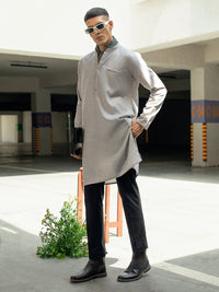 Light Grey Blended Kurta - AL-K-1113C
