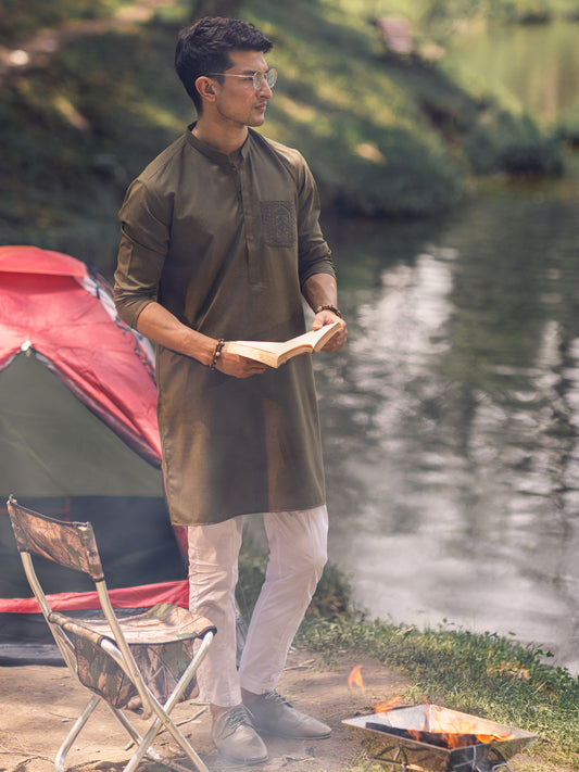 Green Blended Kurta - AL-K-1114A