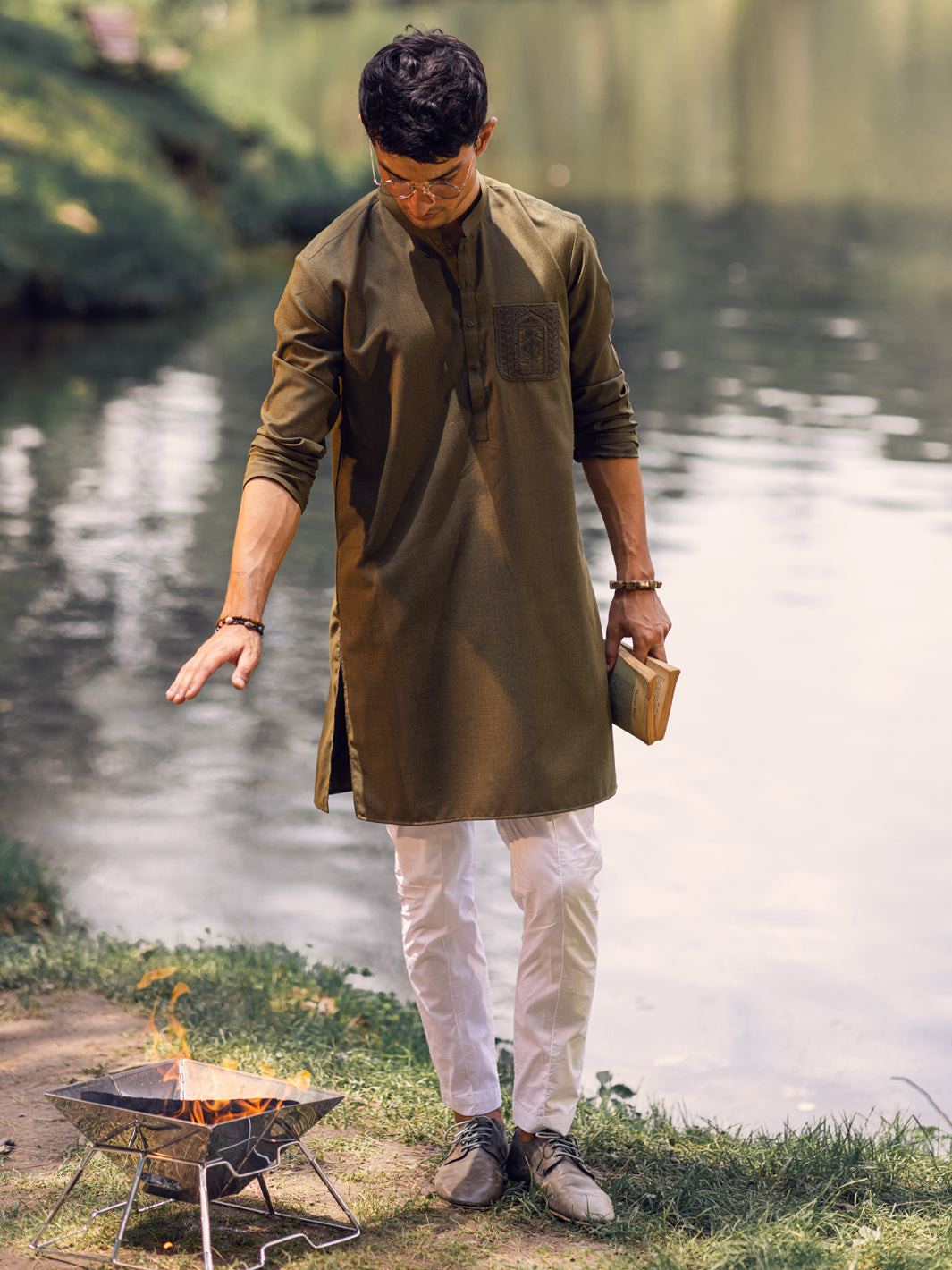 Green Blended Kurta - AL-K-1114A