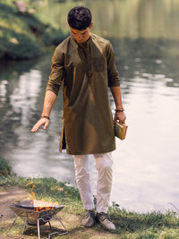 Green Blended Kurta - AL-K-1114A