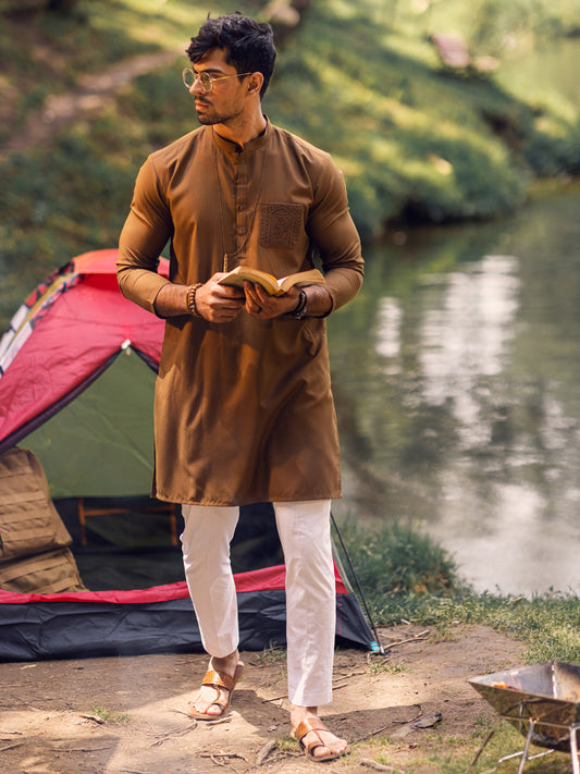 Brown Blended Kurta - AL-K-1114B