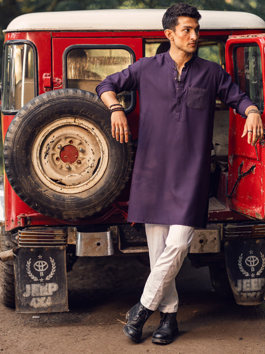 Dark Purple Blended Kurta - AL-K-1114D