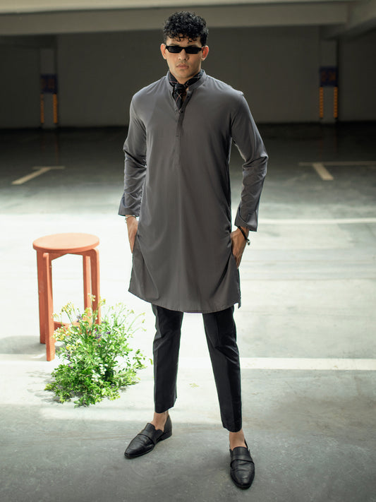 Grey Blended Kurta - AL-K-1115