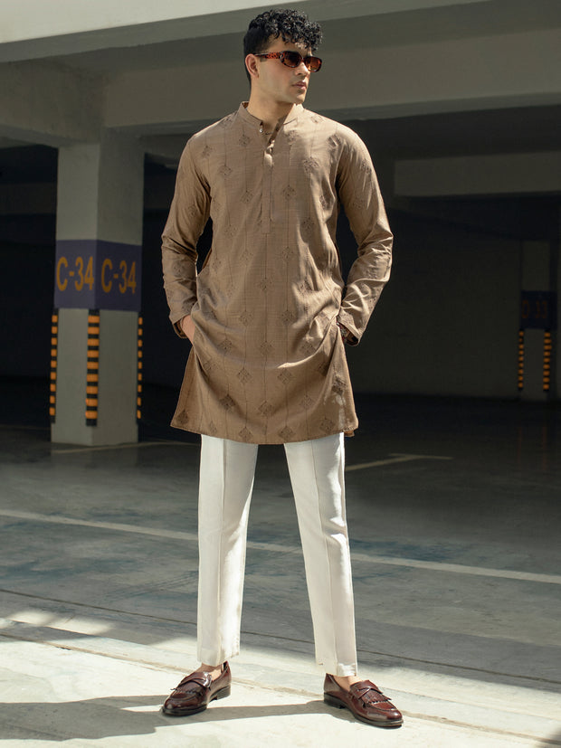 Khaki Brown Blended Kurta - AL-K-1120A