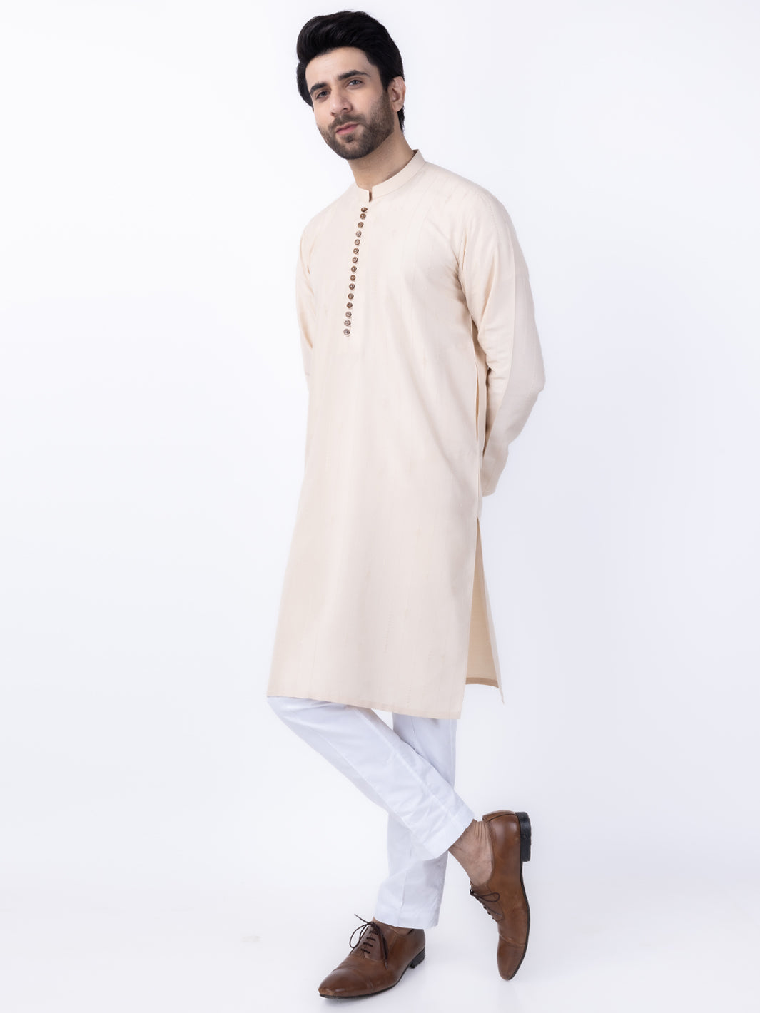 Cream Blended Kurta - AL-K-1121B - Almirah Online
