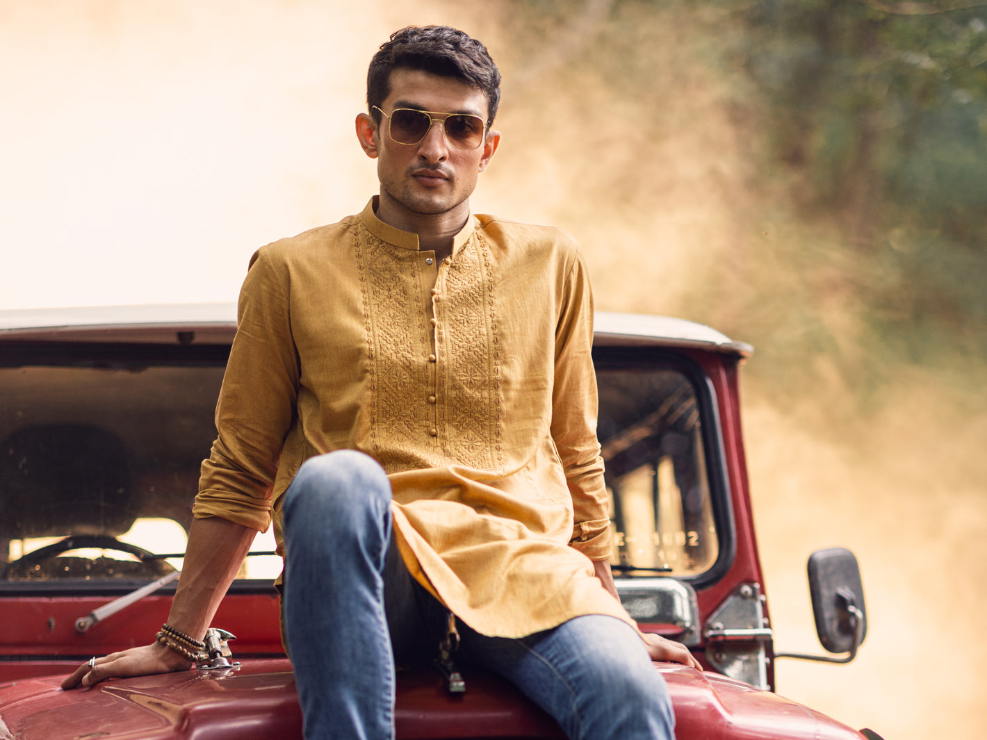 Mustard Cotton Kurta - AL-K-1135A