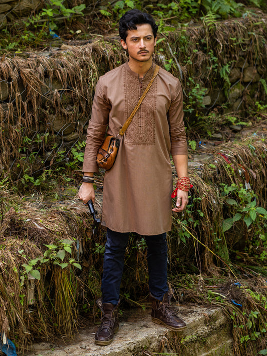Brown Cotton Kurta - AL-K-1135E