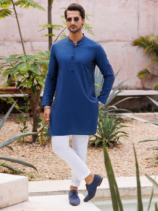 Dark Blue Cotton Kurta - AL-K-1136 - Almirah Online
