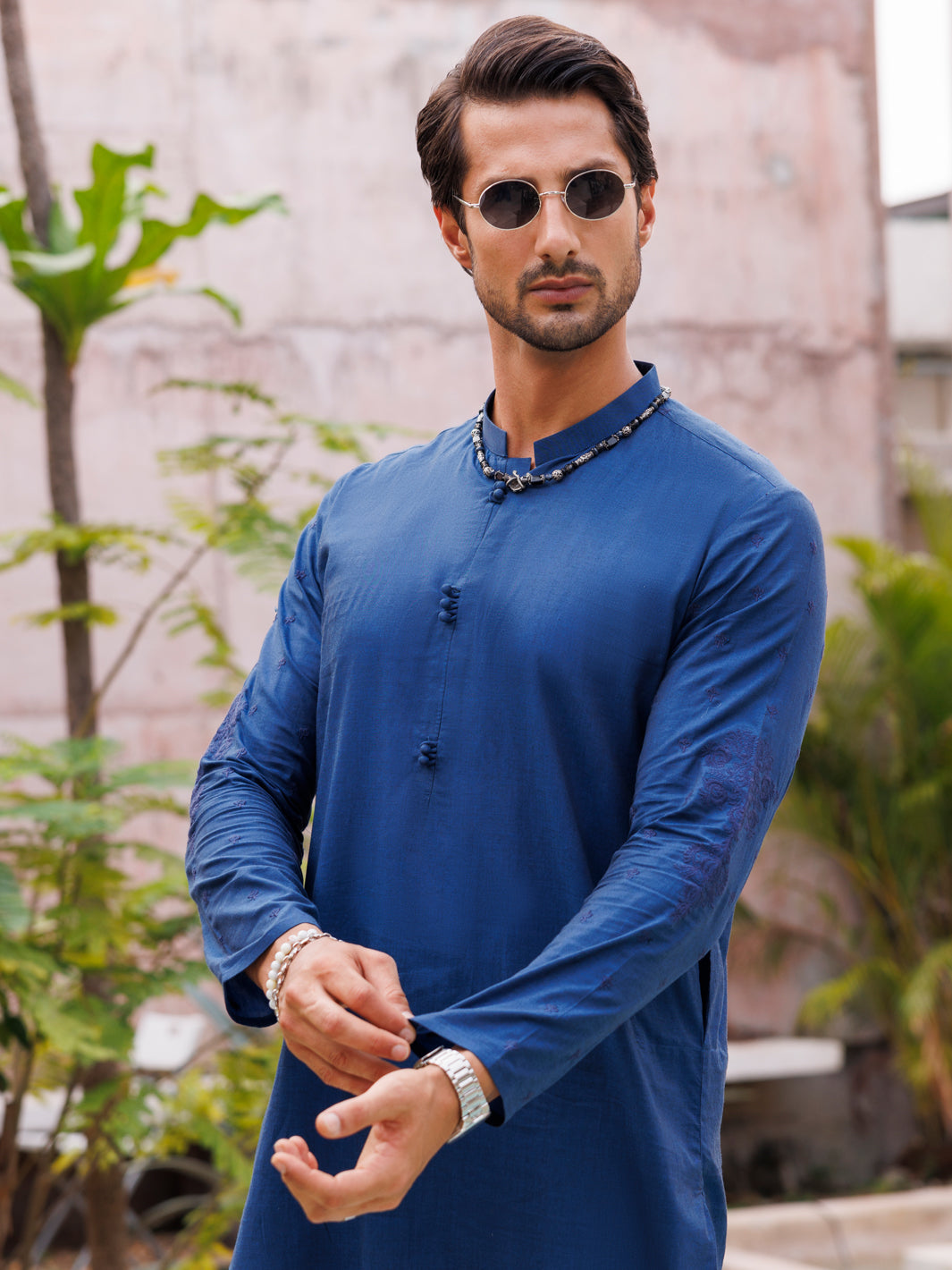 Dark Blue Cotton Kurta - AL-K-1136 - Almirah Online