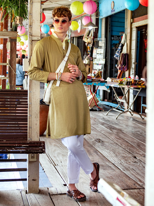 Pistachio Green Cotton Kurta - AL-K-1139C - Almirah Online