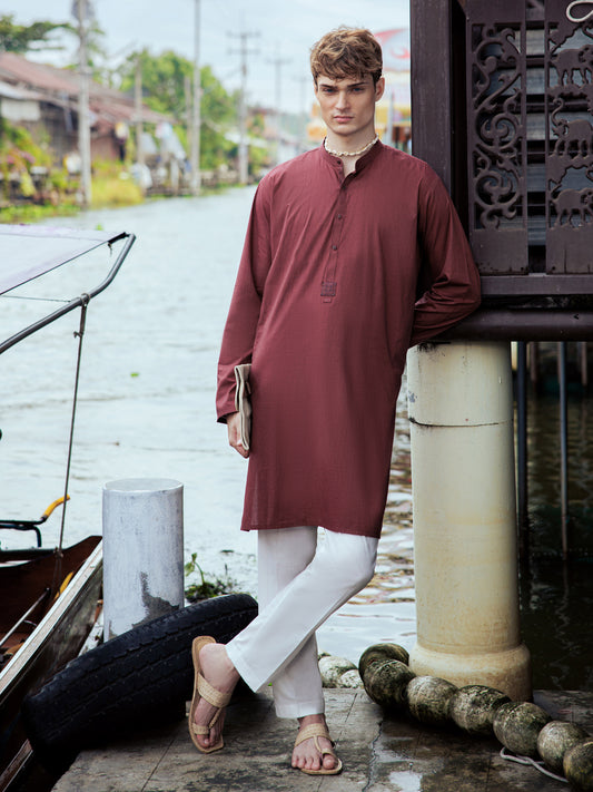 Rust Red Cotton Kurta - AL-K-1139D - Almirah Online