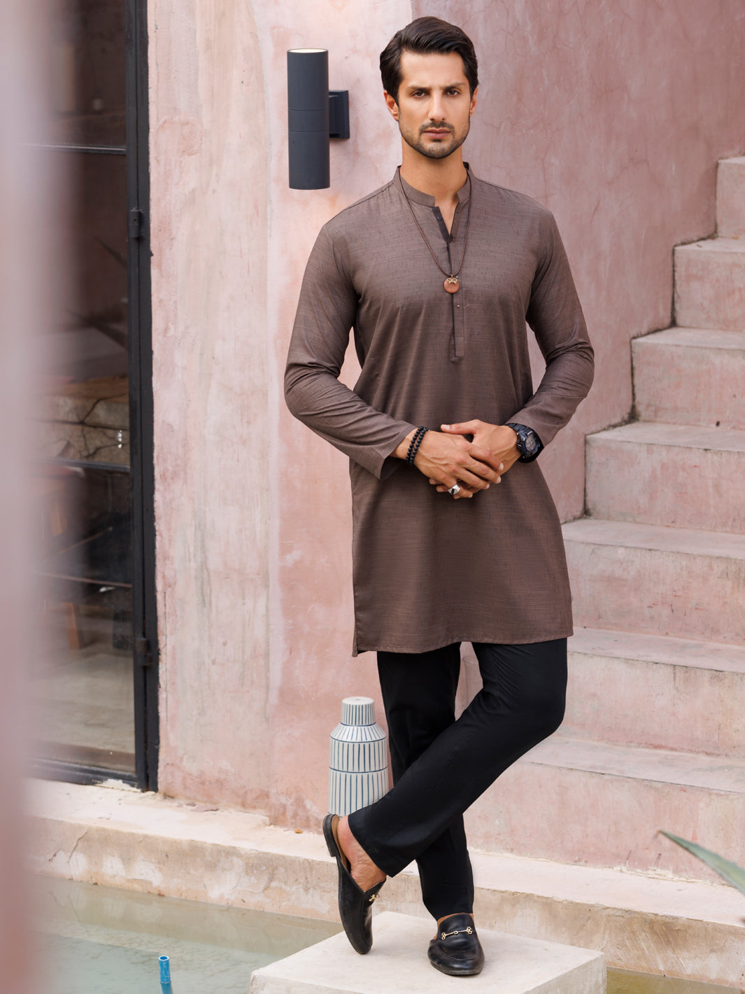 Brown Blended Kurta - AL-K-1140 - Almirah Online
