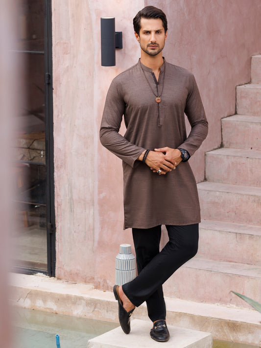 Brown Blended Kurta - AL-K-1140 - Almirah Online