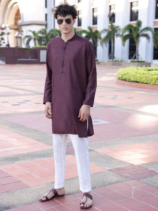 Maroon Blended Kurta - AL-K-1141 - Almirah Online