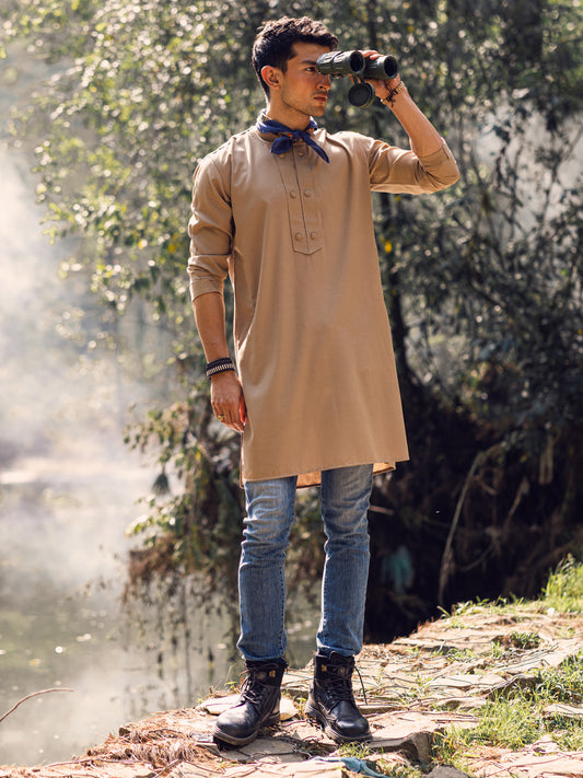 Sand Brown Blended Kurta - AL-K-1143B