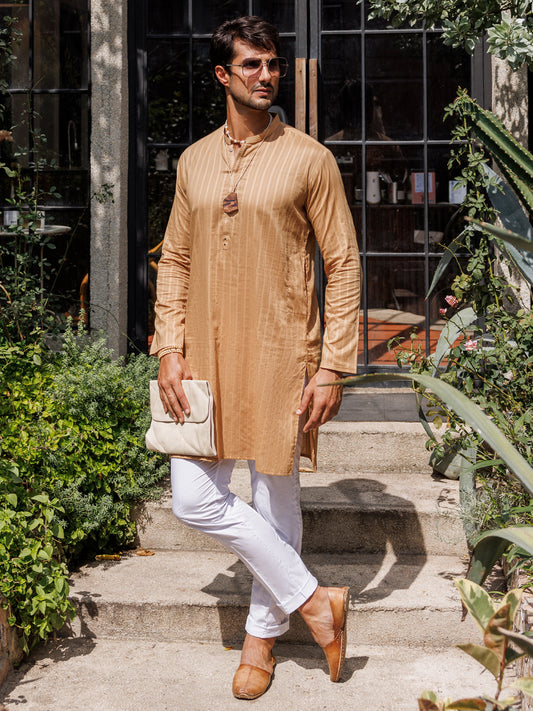 Beige Cotton Kurta - AL-K-1144A - Almirah Online