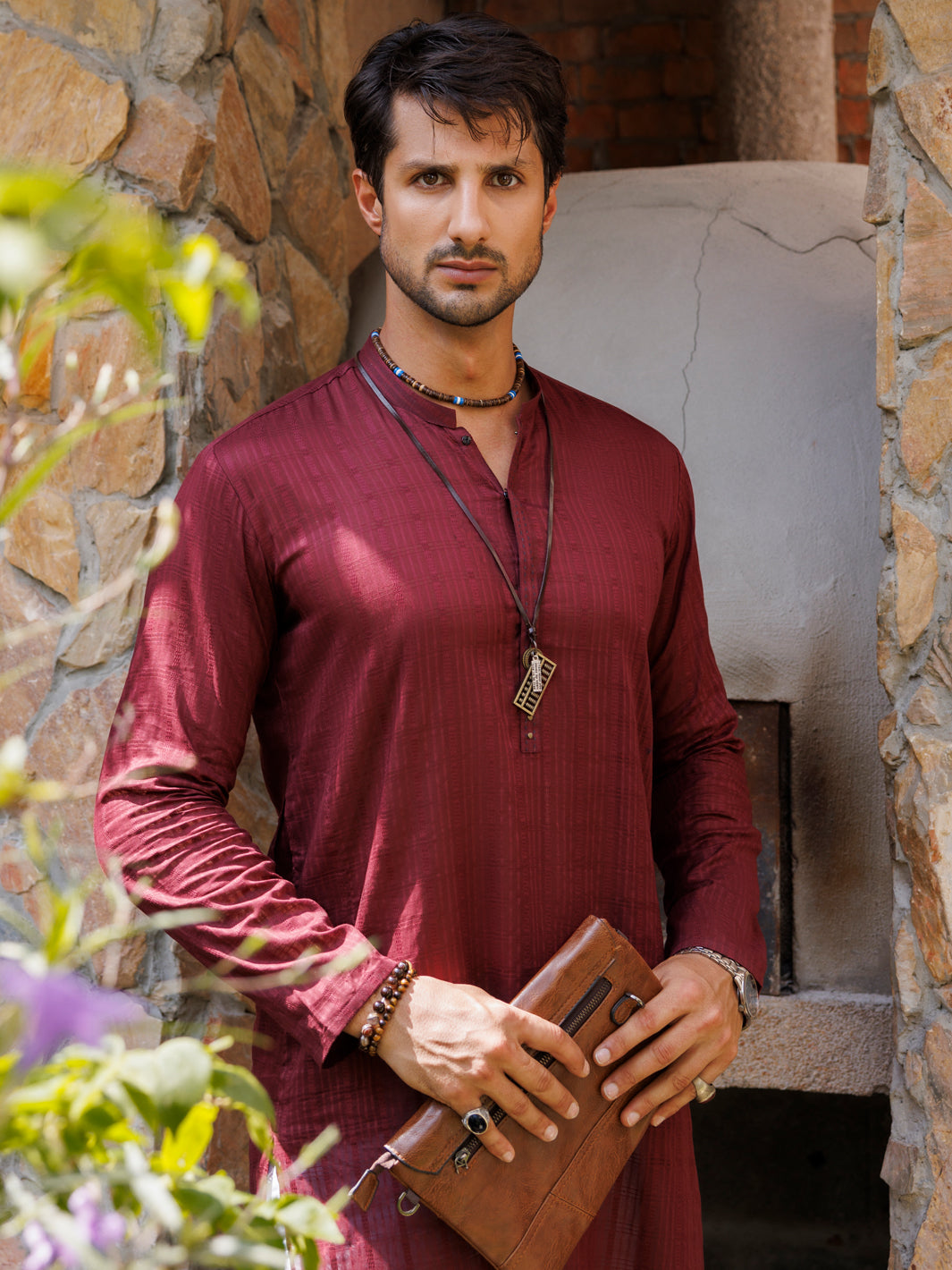 Maroon Cotton Kurta - AL-K-1145B - Almirah Online