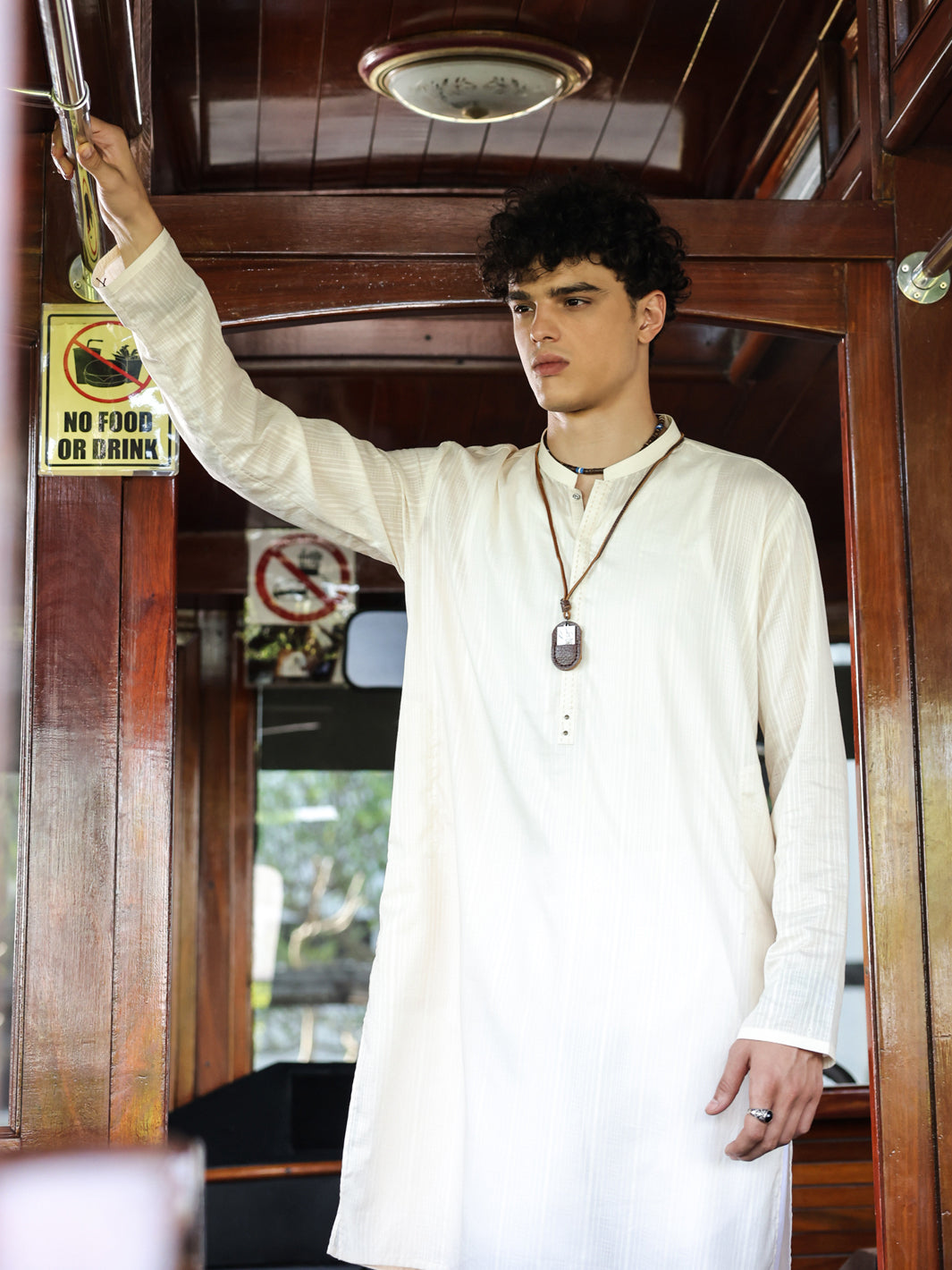 Off White Cotton Kurta - AL-K-1146B - Almirah Online