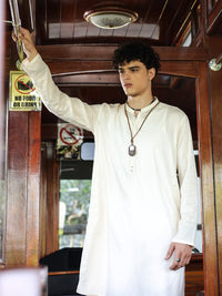 Off White Cotton Kurta - AL-K-1146B