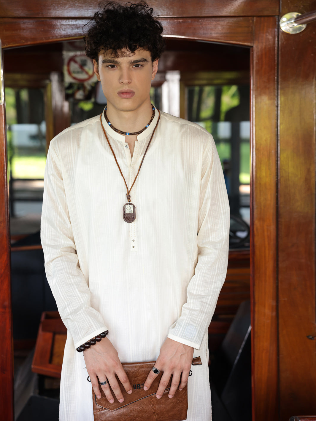 Off White Cotton Kurta - AL-K-1146B - Almirah Online