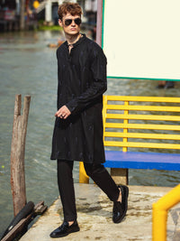 Black Cotton Kurta - AL-K-1147D