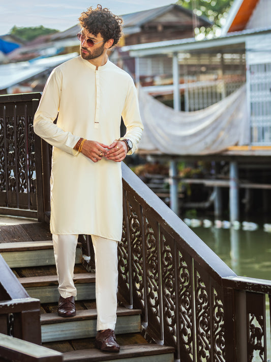 Off White Blended Kurta - AL-K-1148A - Almirah Online