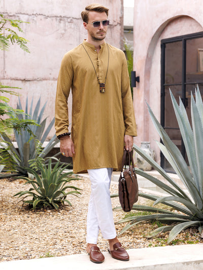 Mustard Blended Kurta - AL-K-1149B - Almirah Online