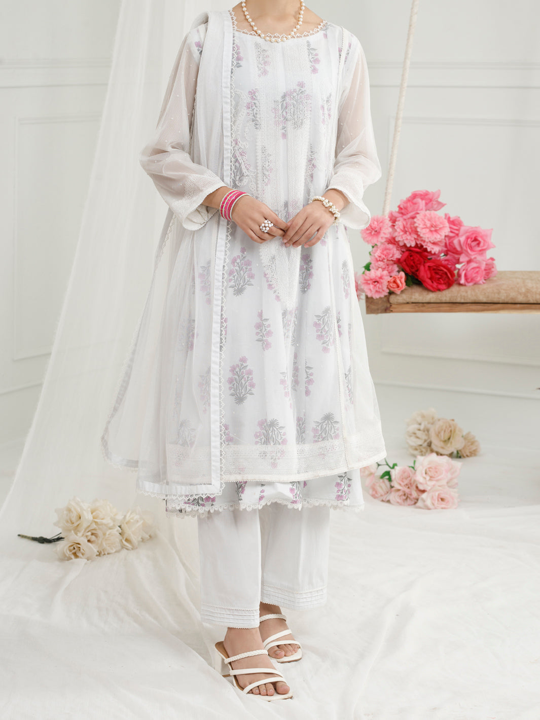 White Poly Net 3 Piece Stitched - ALT-3PS-LS-1156