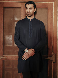 Navy Blue Blended Kurta - AL-K-1157B