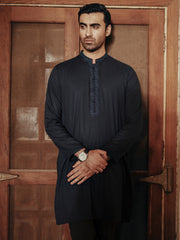 Navy Blue Blended Kurta - AL-K-1157B - Almirah Online